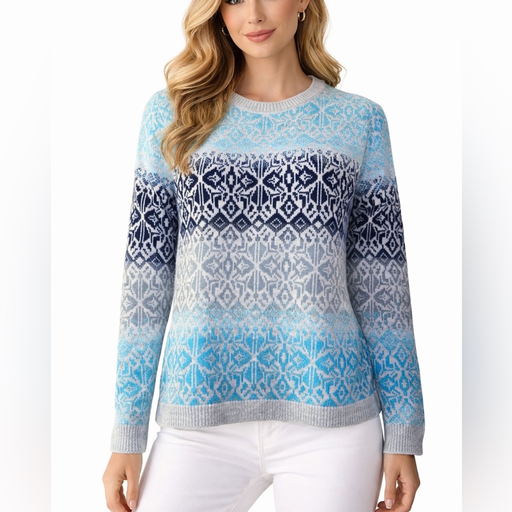 Talbots Nordic Lights Fair Isle Blue Lambswool Blend Sweater Size Petite Medium